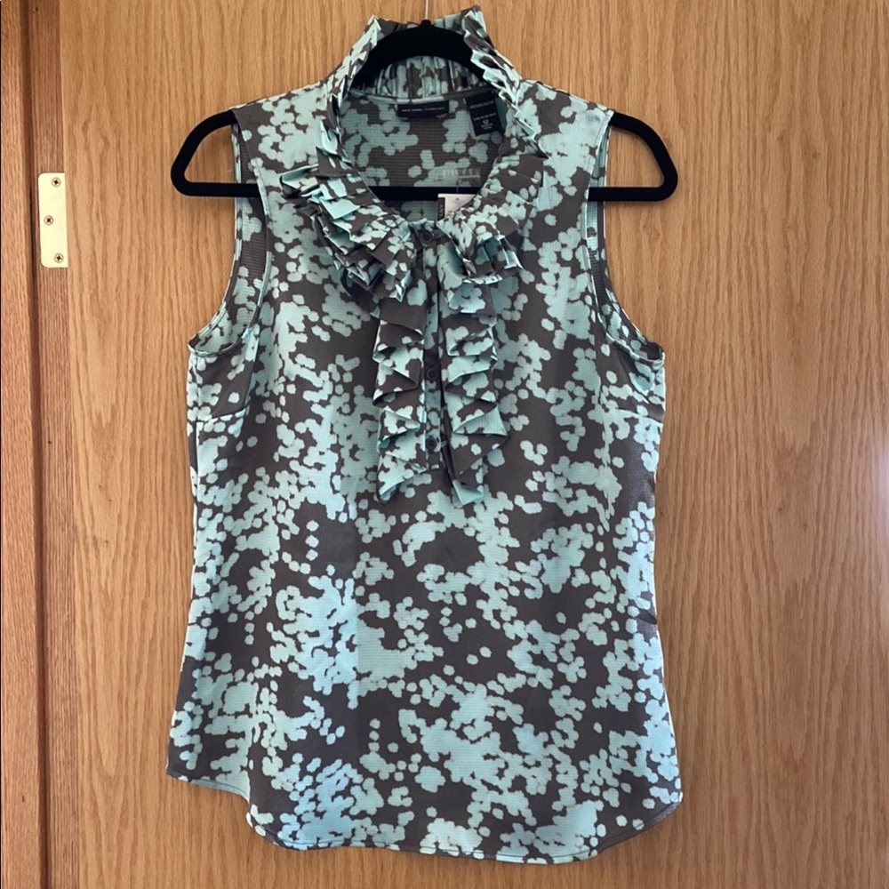 New York & Company Green and Blue Ruffled Sleeveless Blouse